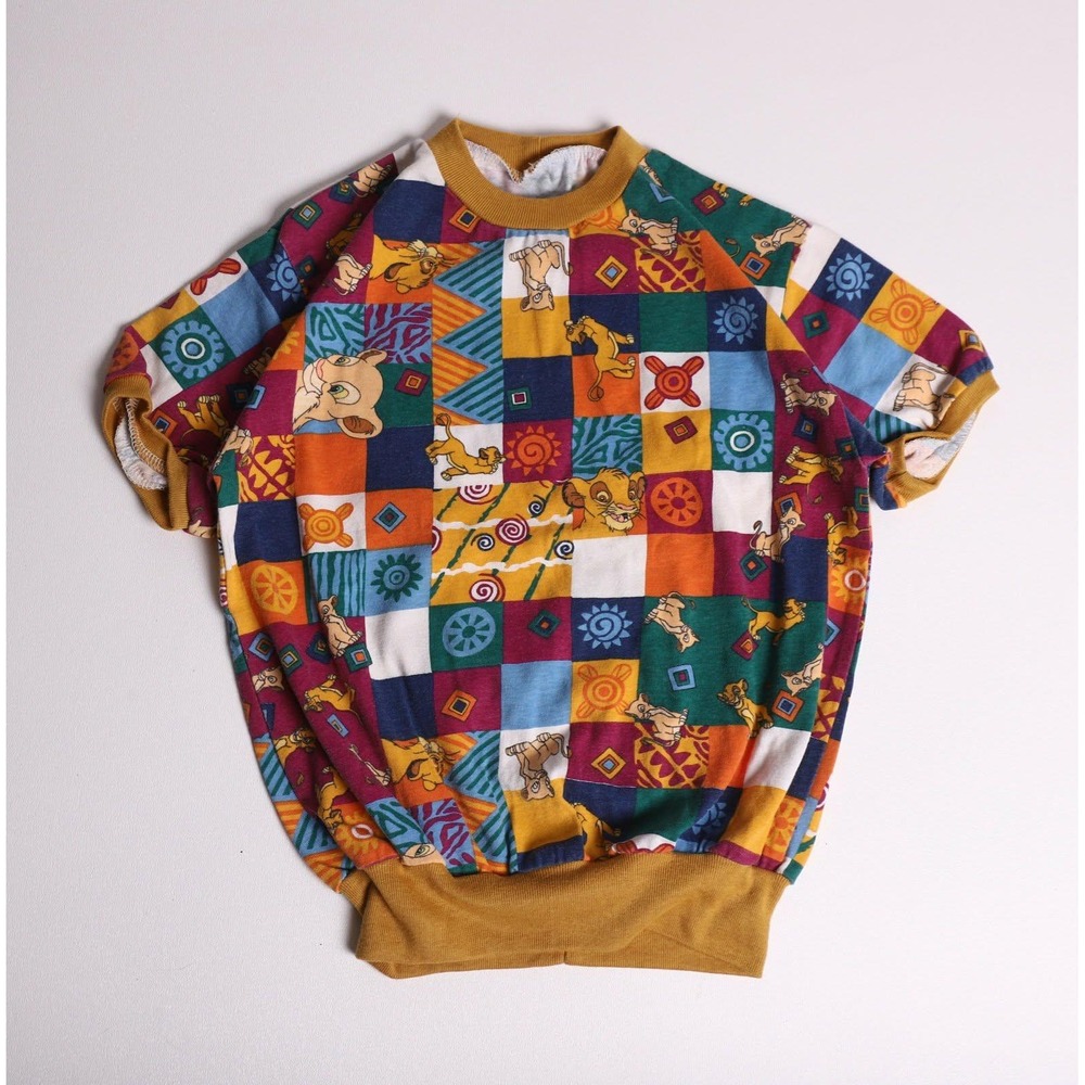 Vintage Disney Lion King Simba All Over Print Kids Short Sleeve Sweatshirt 90s